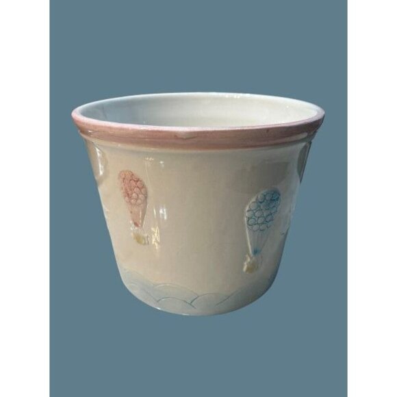 Made in Italy High-gloss Ceramic Planter with Air Balloons & Birds 8 1/4" - Picture 2 of 10